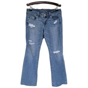 American Eagle Low Rise Distressed Boot Cut Light Wash Jeans sz 10